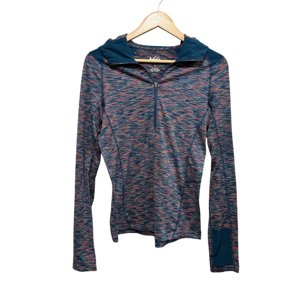 REI Co-op Womens Small Space Dye Quarter Zip Hoodie Blue Pink Athletic Pullover